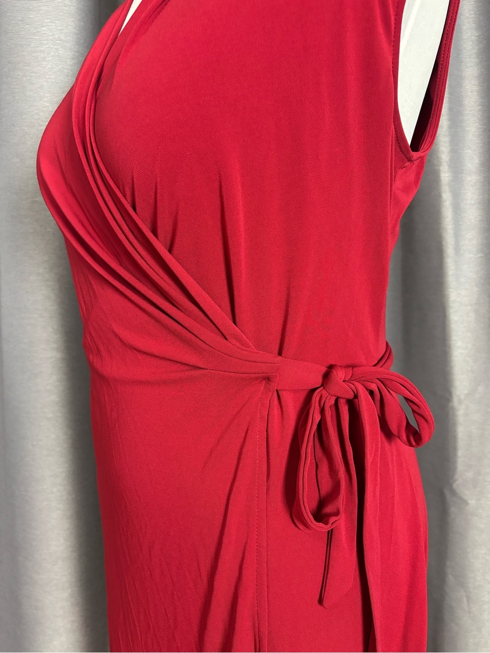 Vintage Y2K BCBGMaxAzria Burgundy Sleeveless Wrap Midi Dress with Side Tie L - Picture 5 of 7